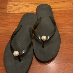 Stuart Weitzman Black Sandals with Pearl Detail